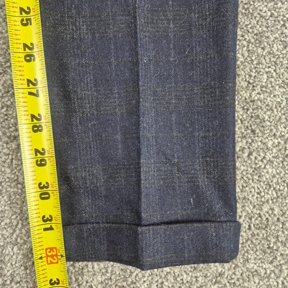 Alberto Pleated Dress Pants Mens 32x32 Navy Plaid Slim Fit Wool Blend Cuffed - Picture 8 of 10